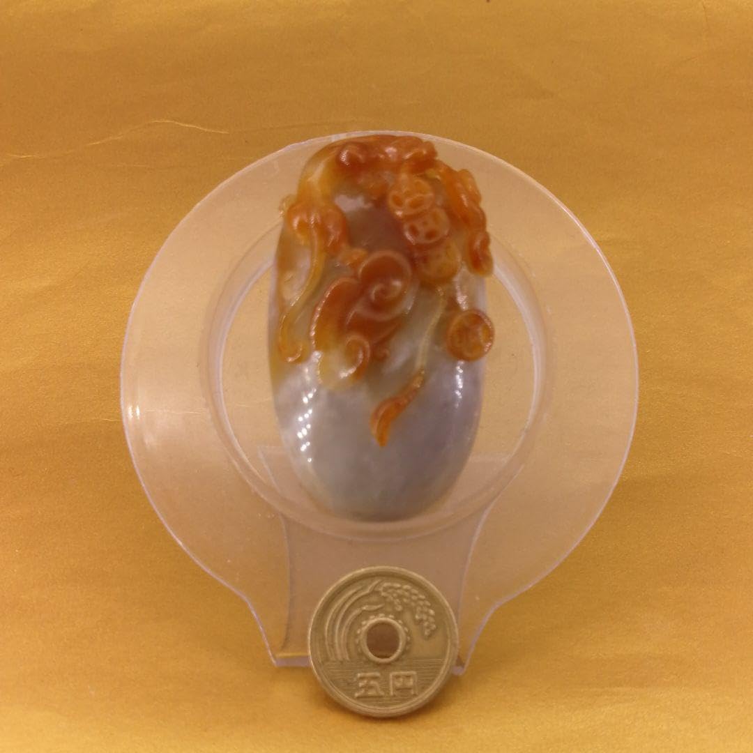 ビルマ翡翠精細彫刻「太陽白鷺蝙蝠霊芝龍亀」(A貨保証)(整理番号:AJ06)